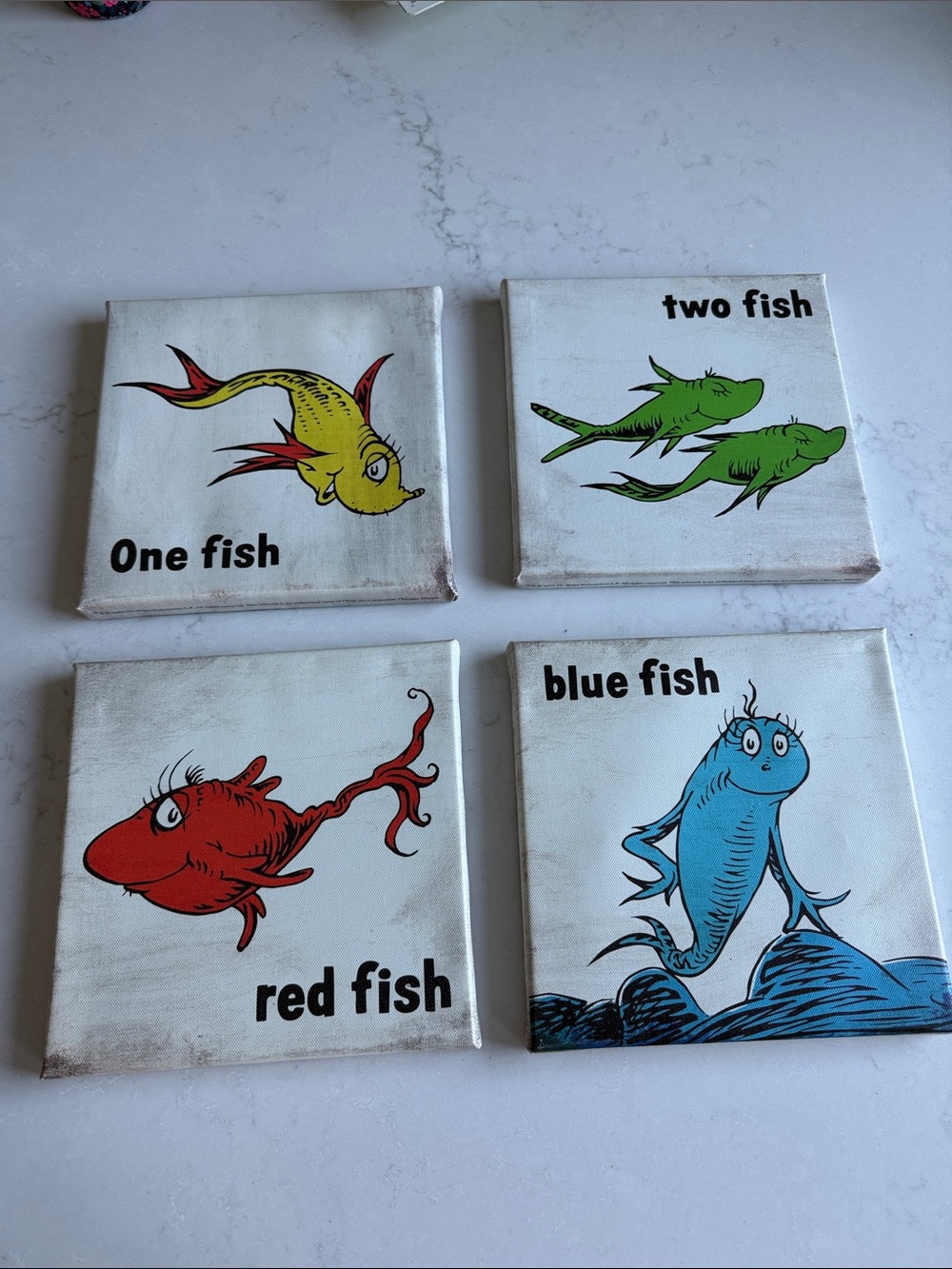 Dr. Seuss Colorful Fish Canvas Set - Red, Blue, Yellow, Green